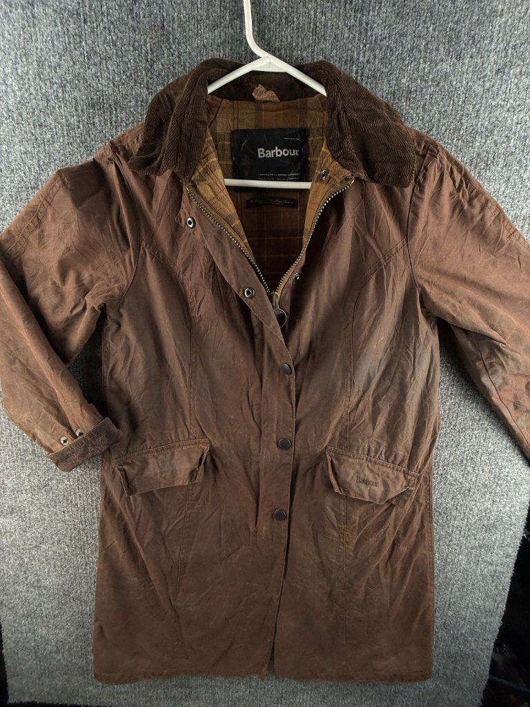Barbour Newbury Waxed Jacket Women Brown Corduroy Collar L321 Uk Sz 8 Lined